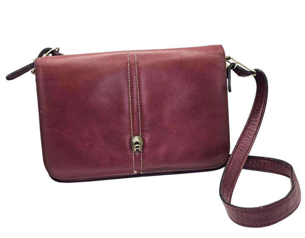 Vtg Etienne Aigner Oxblood Red Leather Crossbody Shoulder Bag Accordion Purse